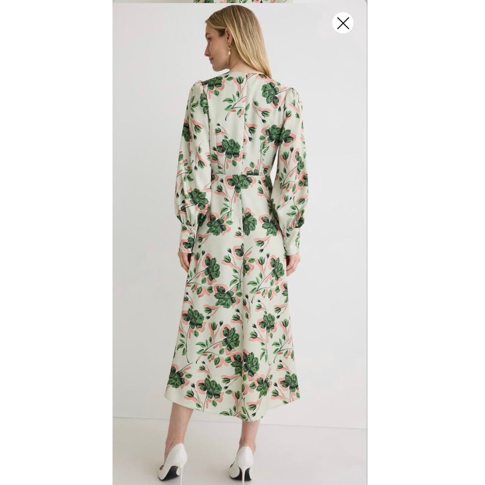 ALEXIA ADMOR Off-White Green Floral Sophie Cinched Waist Flowy Dress size 10 - Picture 6 of 16